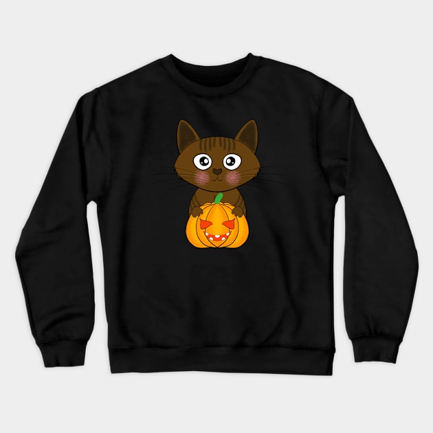 Halloween cute cat pumpkin Crewneck Sweatshirt by ArtDigitalWings